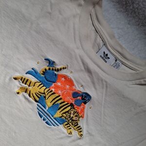 Adidas x Egle Women's Cream Tee with Colorful Embroidery - Size Large
